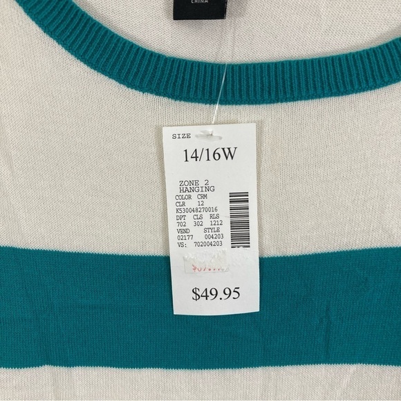 NWT Lane Bryant Green Striped Long Sleeve Pull-On Sweater Size 14/16W - Picture 7 of 8